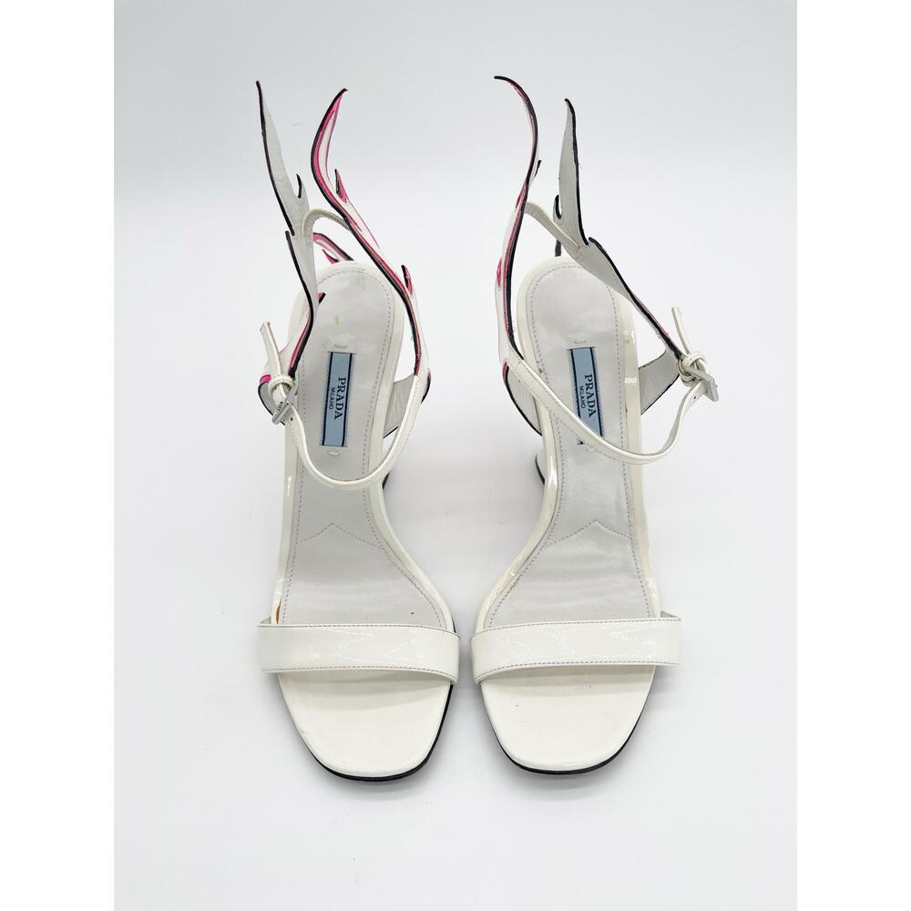 Prada Flame Wedge Sandals White Patent Neon Pink 2018 Reissue Hotrod Heels IT 38 - Picture 9 of 16